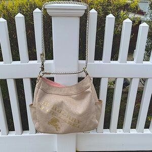 GUC Burberry Blue Label Beige with gold trim Canvas Shoulder bag, pink interior